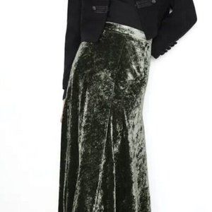 ZARA MIDI SKIRT A LINE VELVET GREEN S